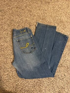 Seven7 Size 32 Blue Denim Jeans with Yellow Stitching